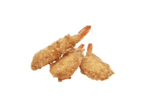 Three fried butterfly ebi fry isolated